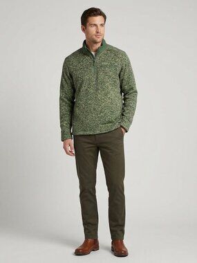 Eddie Bauer Mens L Green Heather 1/4 Zip Fleece Pullover Sweater Outdoor